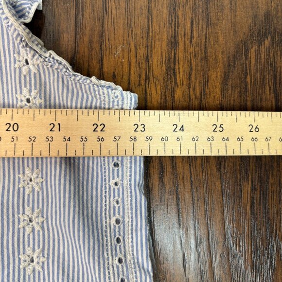 LOFT Top XL Blue White Striped Eyelet Embroidered Flutter Sleeve Button-Front - Picture 8 of 11